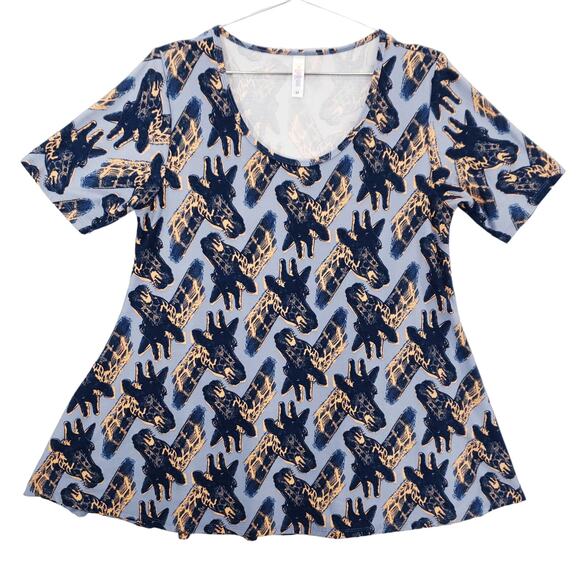 LuLaRoe Shirt Womens Medium Blue Giraffe Print Scoop Neck Casual Pullover Tunic - Picture 1 of 8